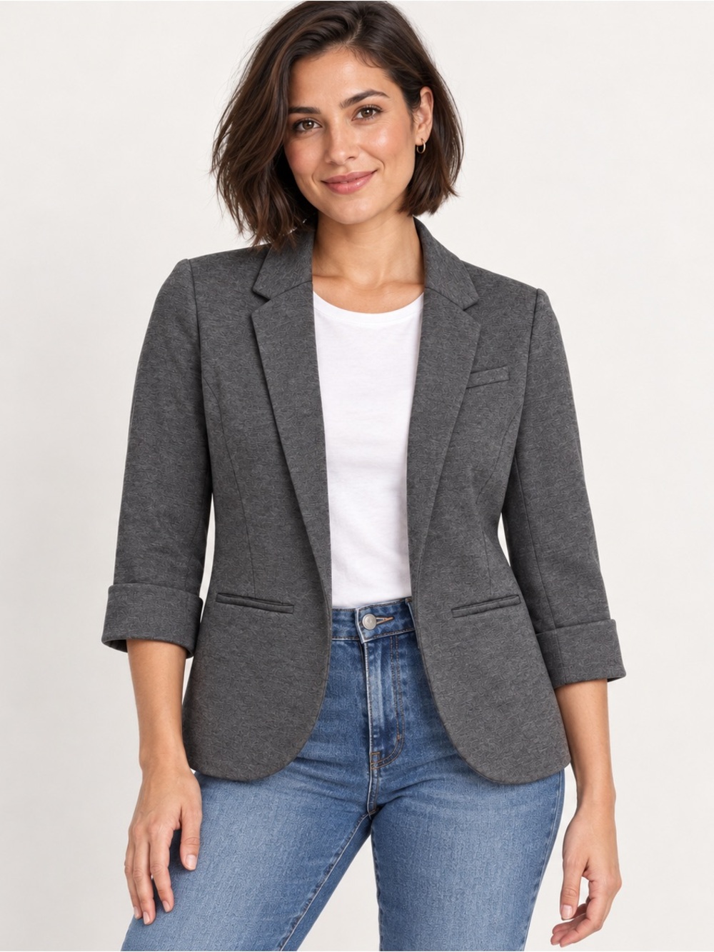 LC Lauren Conrad Dark Grey Knit Blazer 3/4 Sleeve Fitted Size 6